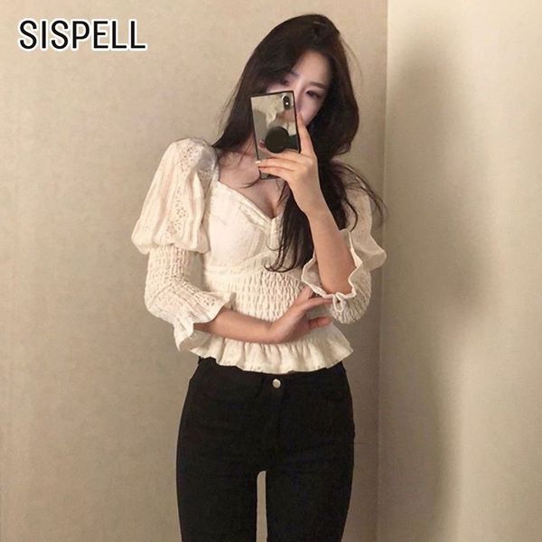 sispell women shirt v neck puff sleeve short length lace perspective slim women's blouse fashion new korean 2019 spring, White
sispell women shirt v neck puff sleeve short length lace perspective slim women's blouse fashion new korean 2019 spring, White