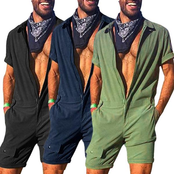 men solid color turn-down collar jumpsuit fashion short sleeve jumpsuit playsuits for men black/dark blue/army green, Gray
men solid color turn-down collar jumpsuit fashion short sleeve jumpsuit playsuits for men black/dark blue/army green, Gray
