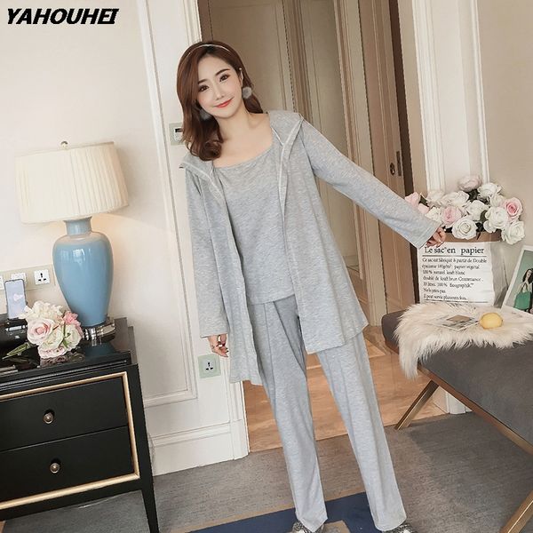 3pcs spaghetti strap lingerie pajama sets cotton soft hooded clothing for women autumn long sleeve pyjama homewear 3 pieces, Blue;gray
3pcs spaghetti strap lingerie pajama sets cotton soft hooded clothing for women autumn long sleeve pyjama homewear 3 pieces, Blue;gray
