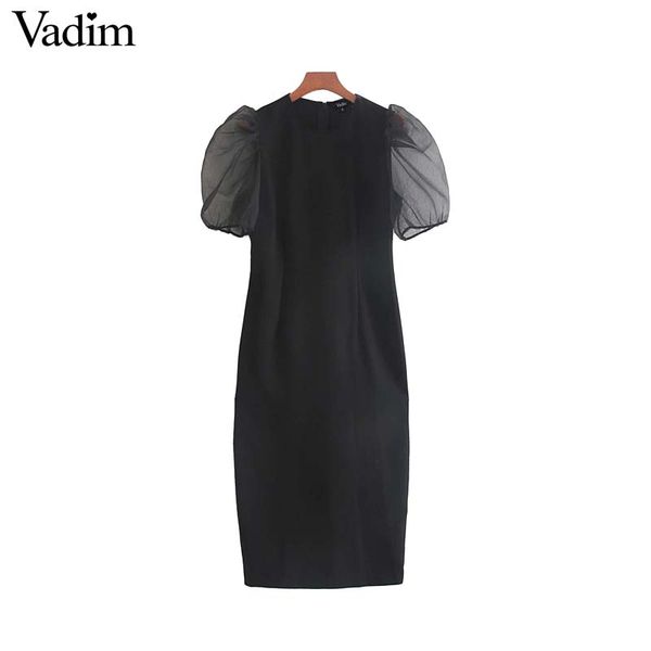 vadim women elegant black midi dress o neck short organza sleeve back zipper female casual elegant dresses vestidos qc739, Black;gray
vadim women elegant black midi dress o neck short organza sleeve back zipper female casual elegant dresses vestidos qc739, Black;gray