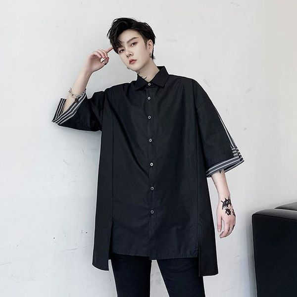 men summer short sleeve splice stripe casual loose shirts male women hip hop couple shirt, White;black
men summer short sleeve splice stripe casual loose shirts male women hip hop couple shirt, White;black