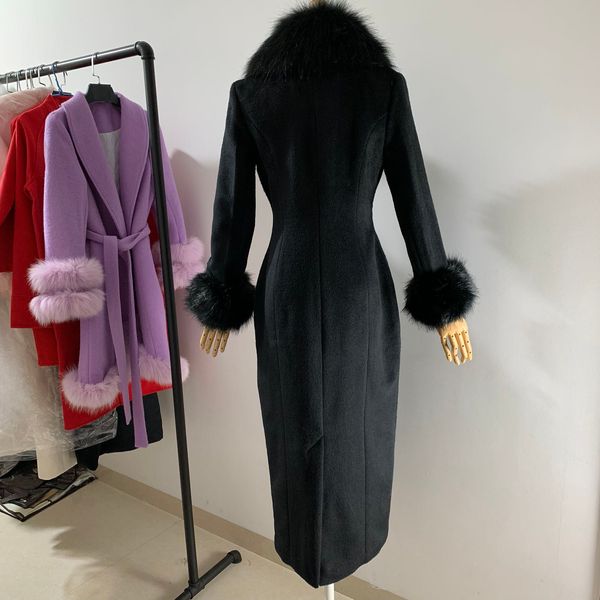 cashmere coat women new autumn and winter long thick slim double-breasted black cashmere fox big fur collar coat
cashmere coat women new autumn and winter long thick slim double-breasted black cashmere fox big fur collar coat