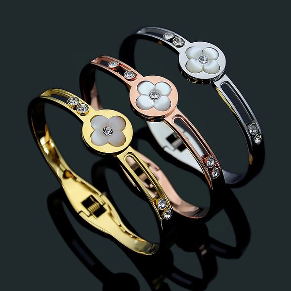 2020 designer titanium steel jewelry four leaf white shell double side sliding diamond bracelet women's bracelet, Black
2020 designer titanium steel jewelry four leaf white shell double side sliding diamond bracelet women's bracelet, Black