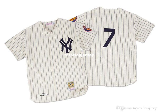 mickey mantle new york #7 mitchell & ness retro 1952 button up jersey, Black;blue