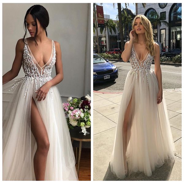 2019 berta beach wedding dresses beaded deep v neck bohemian bridal gowns a line side split floor length tulle vestido de novia, White
2019 berta beach wedding dresses beaded deep v neck bohemian bridal gowns a line side split floor length tulle vestido de novia, White