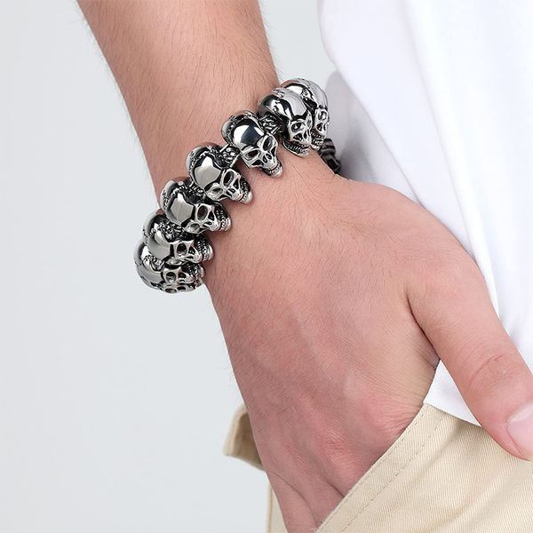 men's bracelet big skull charm bracelets mens stainless steel skeleton chain on hand retro width man bracelet men gothic fashion, Black
men's bracelet big skull charm bracelets mens stainless steel skeleton chain on hand retro width man bracelet men gothic fashion, Black