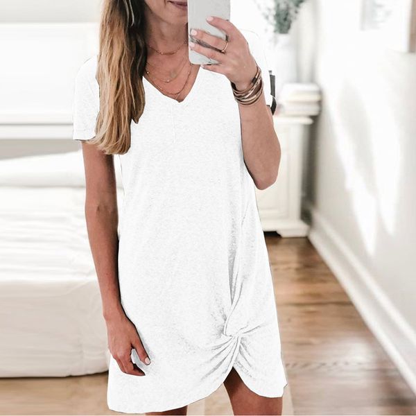 women summer dress short sleeve loose casual comfortable v-neck knot a-shaped middle dress 3 colour, Black;gray
women summer dress short sleeve loose casual comfortable v-neck knot a-shaped middle dress 3 colour, Black;gray