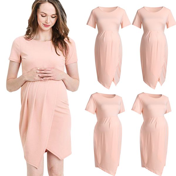 2019 the new women's maternity pregnanty short sleeve ruffles irregular summer solid dress, White
2019 the new women's maternity pregnanty short sleeve ruffles irregular summer solid dress, White