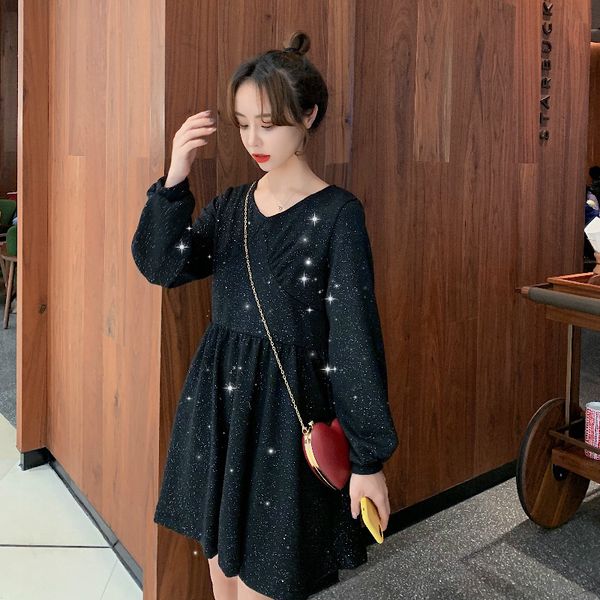 casual dresses 2021 spring women clothing korean fashion temperament black glitter feminine little fragrance base dress, Black;gray
casual dresses 2021 spring women clothing korean fashion temperament black glitter feminine little fragrance base dress, Black;gray
