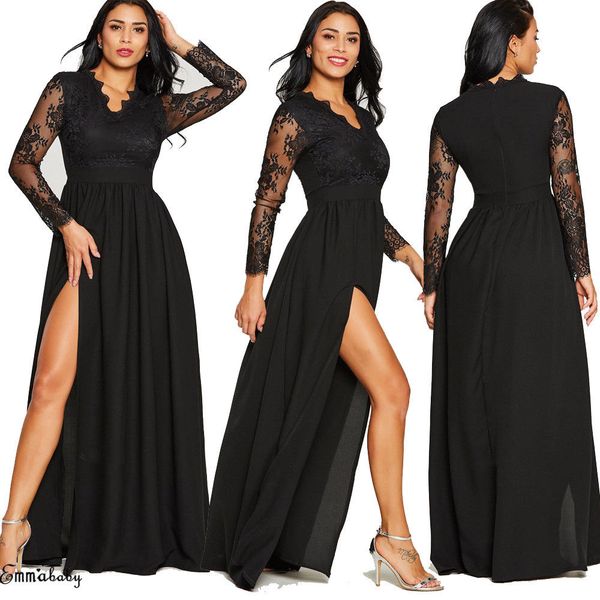 hirigin dress vestidos 2019 women long sleeve evening party ball gown with lace side wedding long dress clubwear, Black;gray
hirigin dress vestidos 2019 women long sleeve evening party ball gown with lace side wedding long dress clubwear, Black;gray
