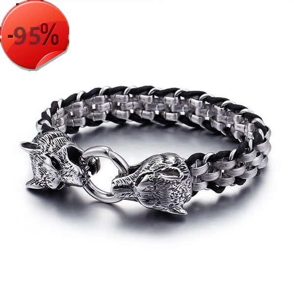 punk style jewelry stainless steel double wolf head buckle titanium steel woven men bracelet gold plated cuban link chains, Black
punk style jewelry stainless steel double wolf head buckle titanium steel woven men bracelet gold plated cuban link chains, Black