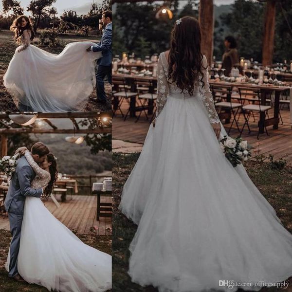 elegant white boho wedding dresses vintage long sleeves lace button back garden bridal gowns sweep train custom made vestidos de novia
elegant white boho wedding dresses vintage long sleeves lace button back garden bridal gowns sweep train custom made vestidos de novia
