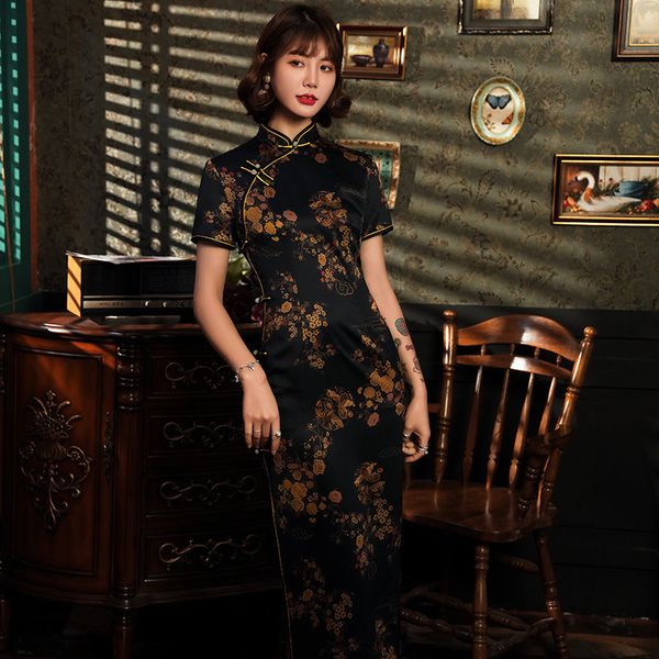 satin qipao high split black print flower long evening party dress elegant mandarin collar cheongsam female vestidso, Red
satin qipao high split black print flower long evening party dress elegant mandarin collar cheongsam female vestidso, Red