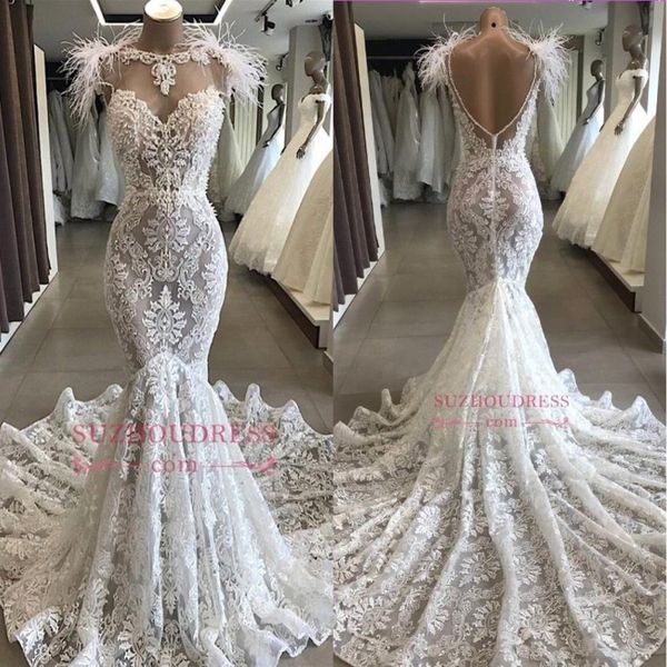 white mermaid lace wedding dresses 2019 with feather sheer bateau plus size full length open back bridal dresses bc1212
white mermaid lace wedding dresses 2019 with feather sheer bateau plus size full length open back bridal dresses bc1212