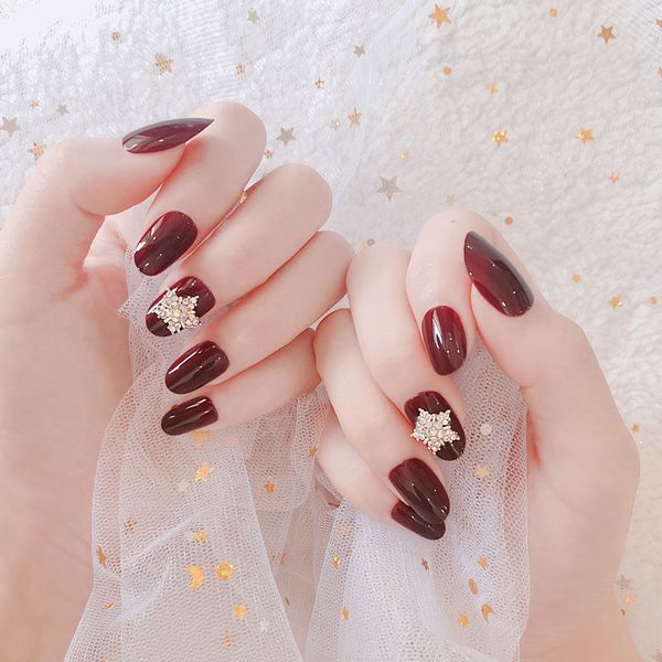 wine red fake nails with glue rhinestone decoration ring round head full cover flash nails bride wedding artificial art, Red;gold
wine red fake nails with glue rhinestone decoration ring round head full cover flash nails bride wedding artificial art, Red;gold