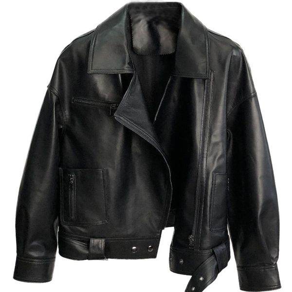 women's leather & faux genuine 2021 spring and autumn motorcycle women sheepskin short jacket loose wild, Black
women's leather & faux genuine 2021 spring and autumn motorcycle women sheepskin short jacket loose wild, Black
