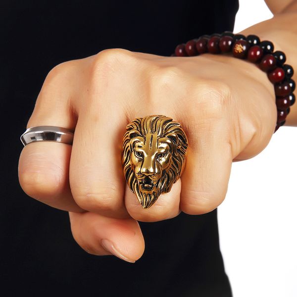 fashion gold lion stainless steel jewelry men's ring exaggerated domineering lion head steel ring vintage gothic punk rock ring us size, Silver
fashion gold lion stainless steel jewelry men's ring exaggerated domineering lion head steel ring vintage gothic punk rock ring us size, Silver