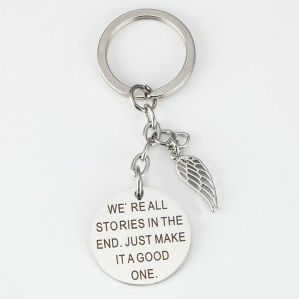 engravable round pendant inspired angel wings necklace key chain we're all stories in the end just make it a good one, Silver
engravable round pendant inspired angel wings necklace key chain we're all stories in the end just make it a good one, Silver