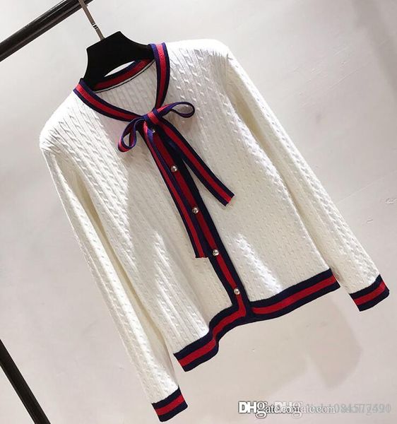 2019 fashion branded spring knitted cardigans women bow twist pearl botton stripe edge sweater black white red size s-l, White;black
2019 fashion branded spring knitted cardigans women bow twist pearl botton stripe edge sweater black white red size s-l, White;black