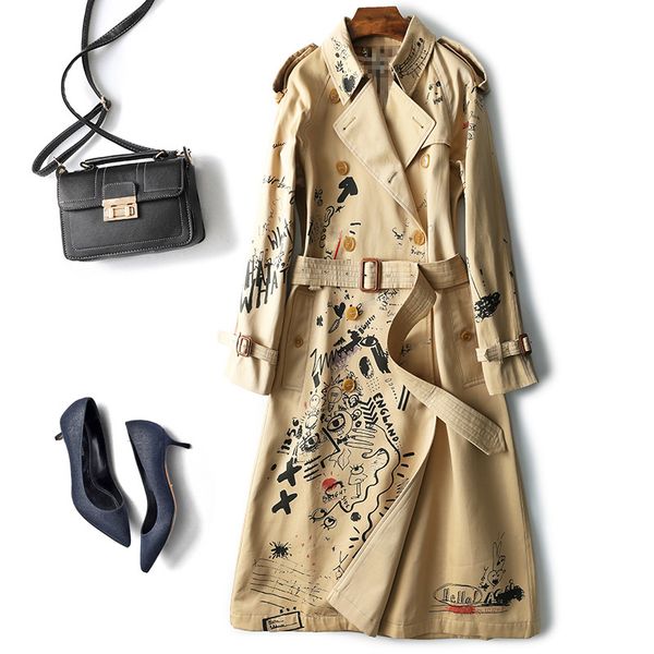 long trench coat women fashion graffiti print elegant designer autumn classic double breasted women khaki trench coat jacket, Tan;black
long trench coat women fashion graffiti print elegant designer autumn classic double breasted women khaki trench coat jacket, Tan;black