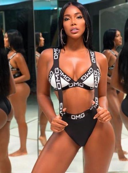 2019 bikini letter bandage women's bikini swimsuit solid color triangle split swimsuit, White;black
2019 bikini letter bandage women's bikini swimsuit solid color triangle split swimsuit, White;black