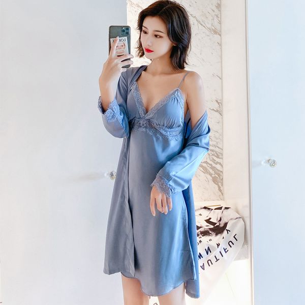 female belt chest pad strap nightdress 2pcs set lace princess ice silk sleepwear spring and summer satin silk nightgown, Black;red
female belt chest pad strap nightdress 2pcs set lace princess ice silk sleepwear spring and summer satin silk nightgown, Black;red