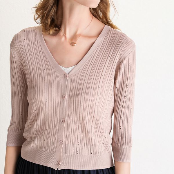 high grade v-neck thin knit sun protection ultra-thin small short cardigan 3/4 sleeve crop female button fashion 2019, White
high grade v-neck thin knit sun protection ultra-thin small short cardigan 3/4 sleeve crop female button fashion 2019, White