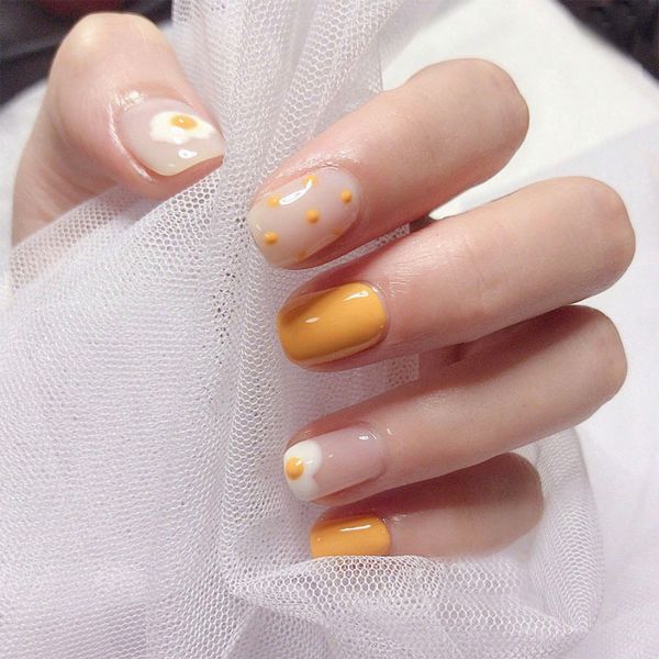 24 pcs/set mango yellow poached eggfalse nails full nail tips with glue cute summer fake nails ladies diy short flash nail f, Red;gold
24 pcs/set mango yellow poached eggfalse nails full nail tips with glue cute summer fake nails ladies diy short flash nail f, Red;gold