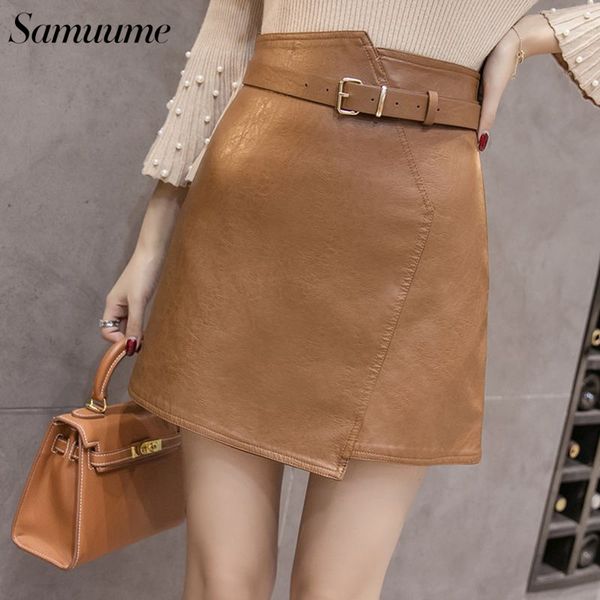 samuume 2019 spring pu skirt solid irregular high waist mini skirt a-line belt women faux leather 1812056, Black
samuume 2019 spring pu skirt solid irregular high waist mini skirt a-line belt women faux leather 1812056, Black