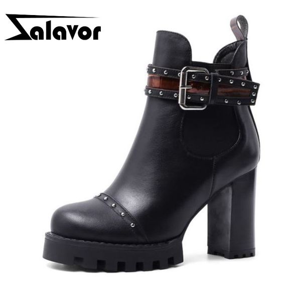 zalavor women genuine leather ankle boots platform square heels buckle rivets black boots party fashion botas size 34-42
zalavor women genuine leather ankle boots platform square heels buckle rivets black boots party fashion botas size 34-42