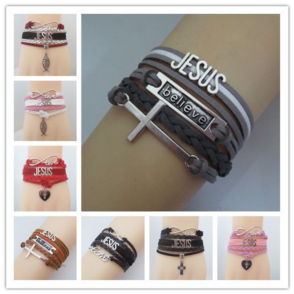 fashion charm cross believe jesus bracelets grey wrap leather bracelet infinity jesus bracelet for woman and man, Golden;silver
fashion charm cross believe jesus bracelets grey wrap leather bracelet infinity jesus bracelet for woman and man, Golden;silver