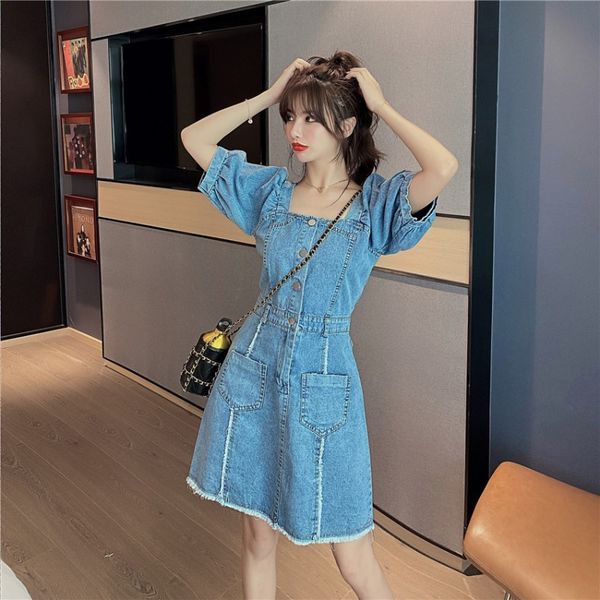 denim skirt womens 2020 summer new elegant waist slimming square collar retro puff sleeve dress, White;black
denim skirt womens 2020 summer new elegant waist slimming square collar retro puff sleeve dress, White;black