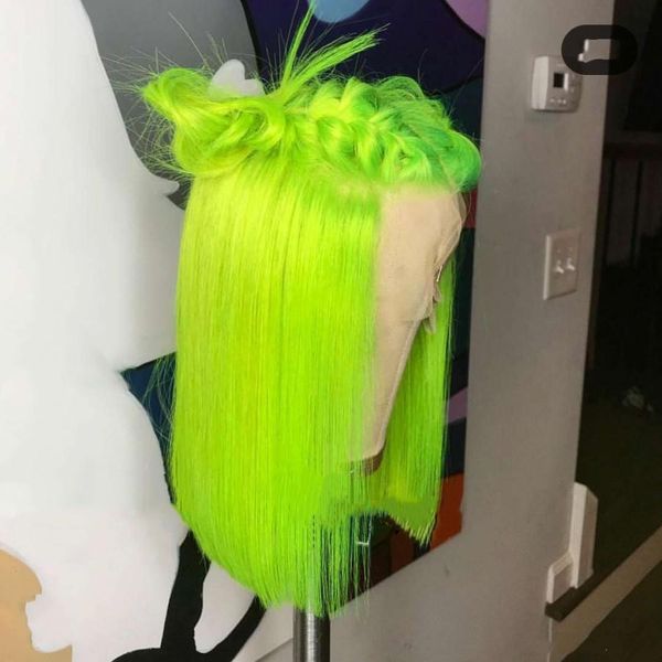 

Бесплатная доставка натуральный мягкий швейцарский кружева перед парики 14 дюймов зеленый короткий боб парик термостойкий прямой синтетический парик косплей для чернокожих женщин