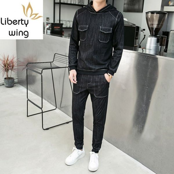 suits mens spring korean fashion streetwear pullover long sleeve hooded male denim casual elastic waist jeans sets man, Gray
suits mens spring korean fashion streetwear pullover long sleeve hooded male denim casual elastic waist jeans sets man, Gray