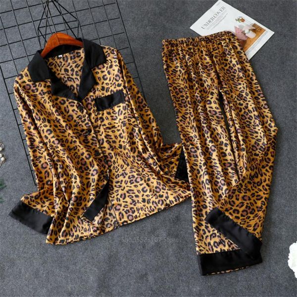 new leopard pajamas for women summer clothing silk print sleepwear nightclothes wild homewear long sleeve pants sets, Black;red
new leopard pajamas for women summer clothing silk print sleepwear nightclothes wild homewear long sleeve pants sets, Black;red