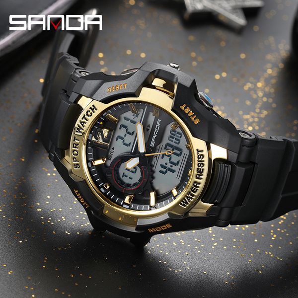 

sanda new dual display multi-function electronic watch casual sports youth luminous waterproof men's watch, Slivery;brown