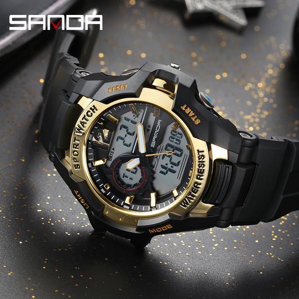 

sanda new dual display multi-function electronic watch casual sports youth luminous waterproof men's watch, Slivery;brown