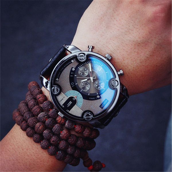 large size dial black leather quartz men watches blue glass fashion watch sport military wristwatch relojio christmas gift luxury clock, Slivery;brown
large size dial black leather quartz men watches blue glass fashion watch sport military wristwatch relojio christmas gift luxury clock, Slivery;brown