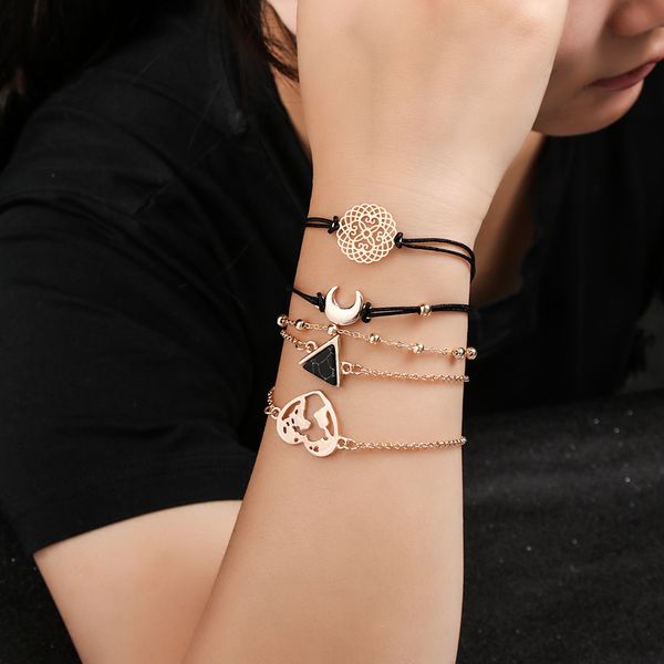 5pcs vintage simple triangle charm bracelets bohemia heart moon wrist link chain flower pattern bracelet bangles, Black
5pcs vintage simple triangle charm bracelets bohemia heart moon wrist link chain flower pattern bracelet bangles, Black