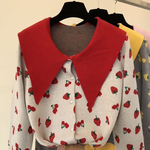 spring winter women sweater cardigans print sweater single breasted knit top, White;black
spring winter women sweater cardigans print sweater single breasted knit top, White;black