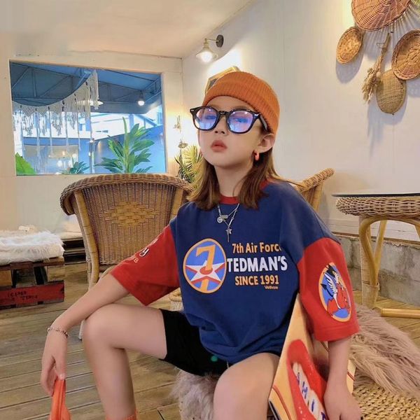 g675x 2020 summer style children's fashionable style t-shirt contrast color cartoon parent-child half sleeve round collar children', Blue
g675x 2020 summer style children's fashionable style t-shirt contrast color cartoon parent-child half sleeve round collar children', Blue