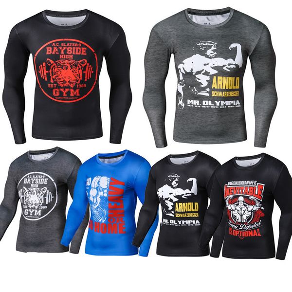 men compression t-shirts sports fitness long sleeved tights basketball running elastic t-shirt sparring compression clothing, Black;blue
men compression t-shirts sports fitness long sleeved tights basketball running elastic t-shirt sparring compression clothing, Black;blue