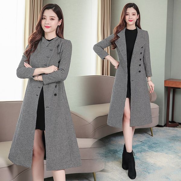 winter new women's houndstooth plaid coat long knee-length plaid coat autumn and winter fashion model pockets slim, Black
winter new women's houndstooth plaid coat long knee-length plaid coat autumn and winter fashion model pockets slim, Black