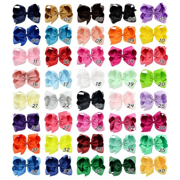 

6 inch baby ribbon bow clips solid color bows clip girls large bowknot hairpins baby hair boutique bows children hair accessories 40colors, Slivery;white