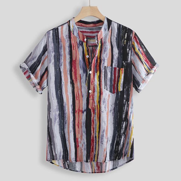 men shirt summer vintage casual shirt fashion stand collar strip print short sleeve men clothes camisa masculina, White;black
men shirt summer vintage casual shirt fashion stand collar strip print short sleeve men clothes camisa masculina, White;black