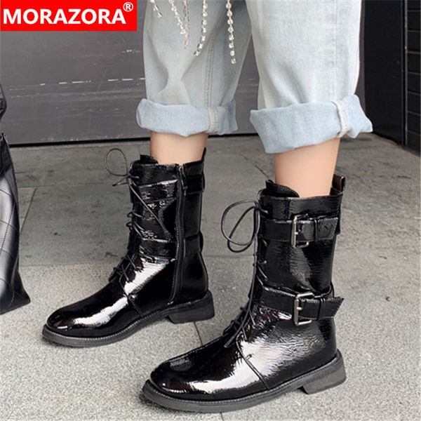morazora 2020 new fashion ankle boots women patent leather flat shoes buckle lace up punk autumn winter short boots woman, Black
morazora 2020 new fashion ankle boots women patent leather flat shoes buckle lace up punk autumn winter short boots woman, Black