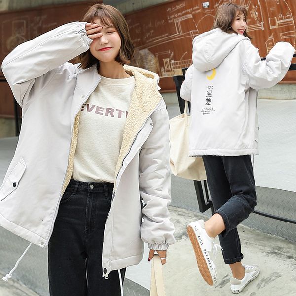 2019 winter new style korean-style slimming thick lamb's wool couple's cotton-padded clothes hooded printed cotton coat students, Blue;black
2019 winter new style korean-style slimming thick lamb's wool couple's cotton-padded clothes hooded printed cotton coat students, Blue;black