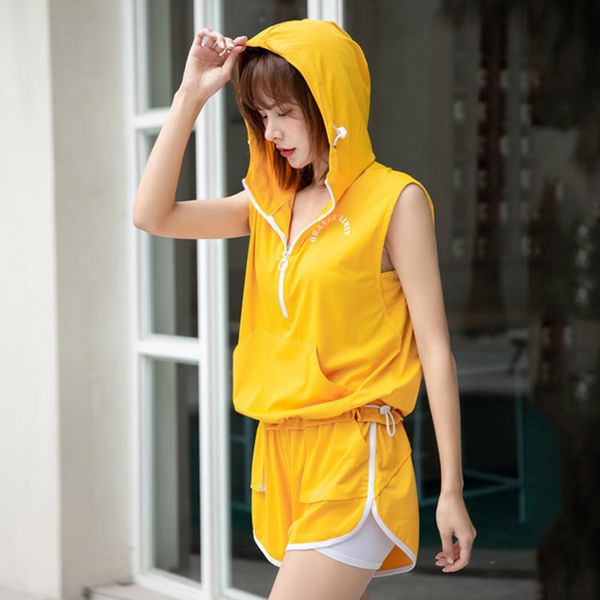 running sets summer loose letter sports suit female quick-drying sleeveless half zipper hoodie+fitness breathable shorts, Black;blue
running sets summer loose letter sports suit female quick-drying sleeveless half zipper hoodie+fitness breathable shorts, Black;blue