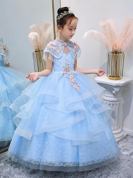 sky blue flower girl dress with cape puffy tulle ball gown kids baby girl birthday dress party performance gowns, Red;yellow
sky blue flower girl dress with cape puffy tulle ball gown kids baby girl birthday dress party performance gowns, Red;yellow
