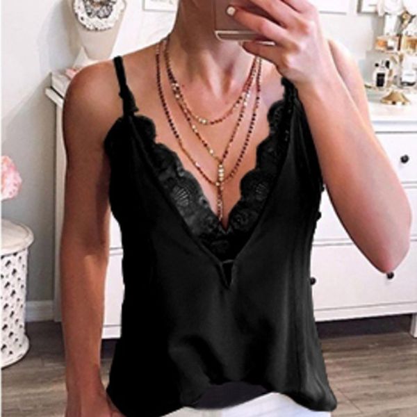 women solid lace vest lace v neck patchwork sling 2019 summer women vest, Black;white
women solid lace vest lace v neck patchwork sling 2019 summer women vest, Black;white